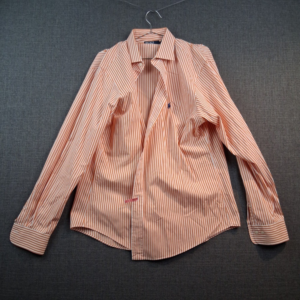 Polo Ralph Lauren Regent Custom Fit Orange White Striped Cotton Shirt Mens XL